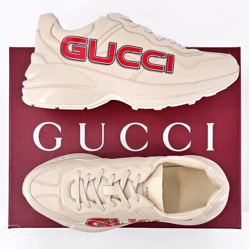NEW GUCCI Rhyton Ivory Demetra Leather Sneakers Men’s G 8.5 / US 9 Authentic